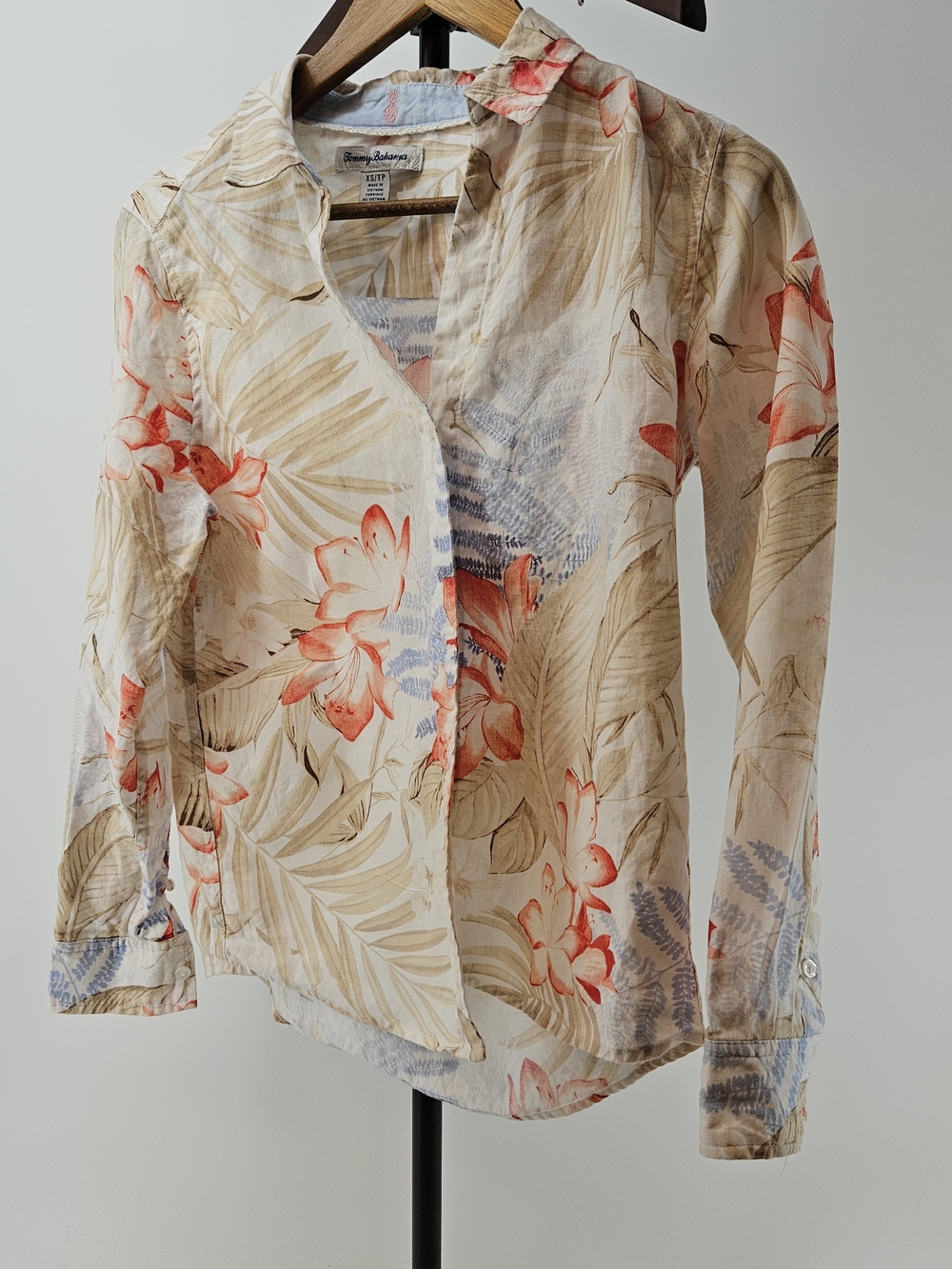 Tommy Bahama Hawaiian Top Colorful Floral Blouse XS Long Sleeve